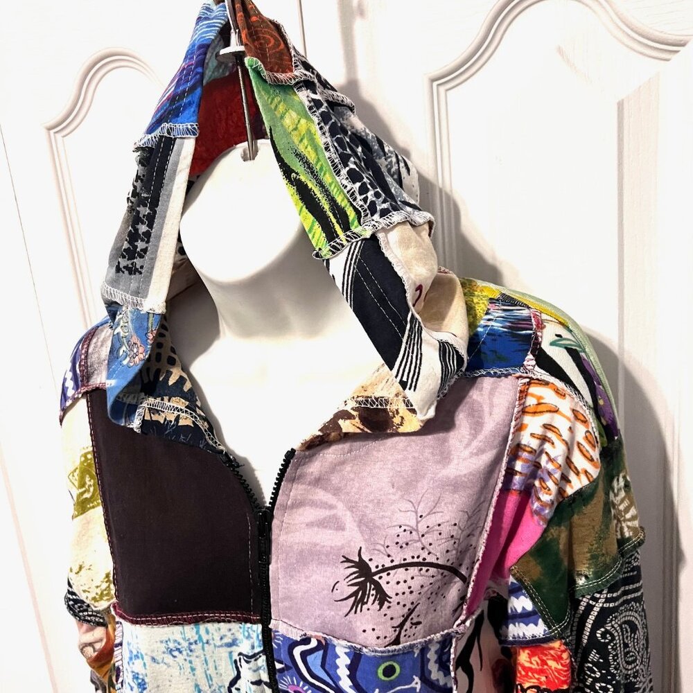 Jackpot Women's Multicolor Patchwork Hooded Zip U… - image 4